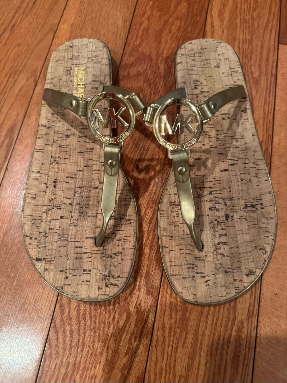 Michael Kors Jet Set Charm Jelly Cork Flip Flop Sandals Gold Size 9 EUC